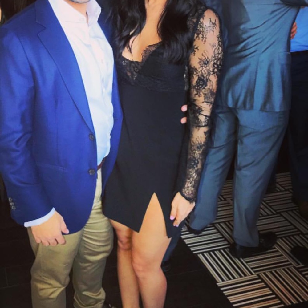 Black lace long sleeve dress with slit